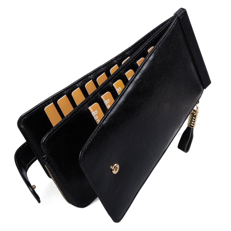 Huztencor Womens Wallet RFID Blocking Wallet Women Leather Bifold Multi Card Case Wallet with Zipper Pocket Vintage Black