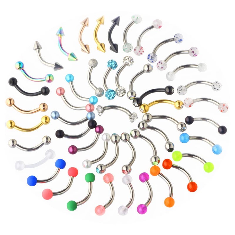 Suotarn 47pcs 16G Stainless Steel Eyebrow Piercing Rings Clear CZ Curved Barbell Helix Daith Rook Earrings Piercing Body Jewelry for Women Men - Image 1
