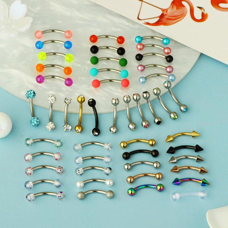 Suotarn 47pcs 16G Stainless Steel Eyebrow Piercing Rings Clear CZ Curved Barbell Helix Daith Rook Earrings Piercing Body Jewelry for Women Men - Image 5
