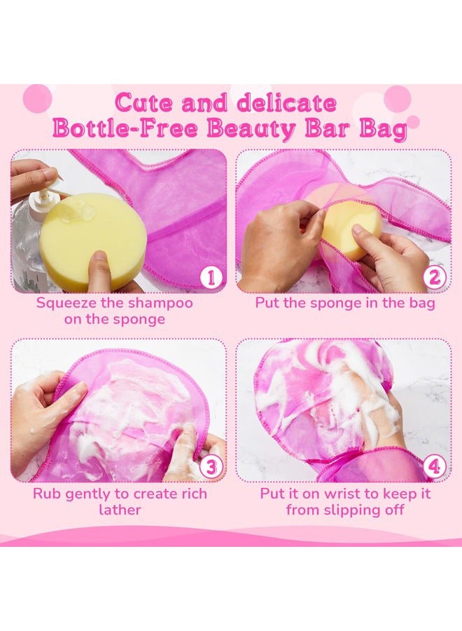 Nuanchu 2 Pcs Shampoo Bar Holder Bag Soap Saver Bag Beauty Shampoo Conditioner Bar Pouch Rabbit Shape Travel Soap Holder Loofah Bubble Foam Net Savers(Light Pink, Rose Pink,14x7.8'')  - Image 3