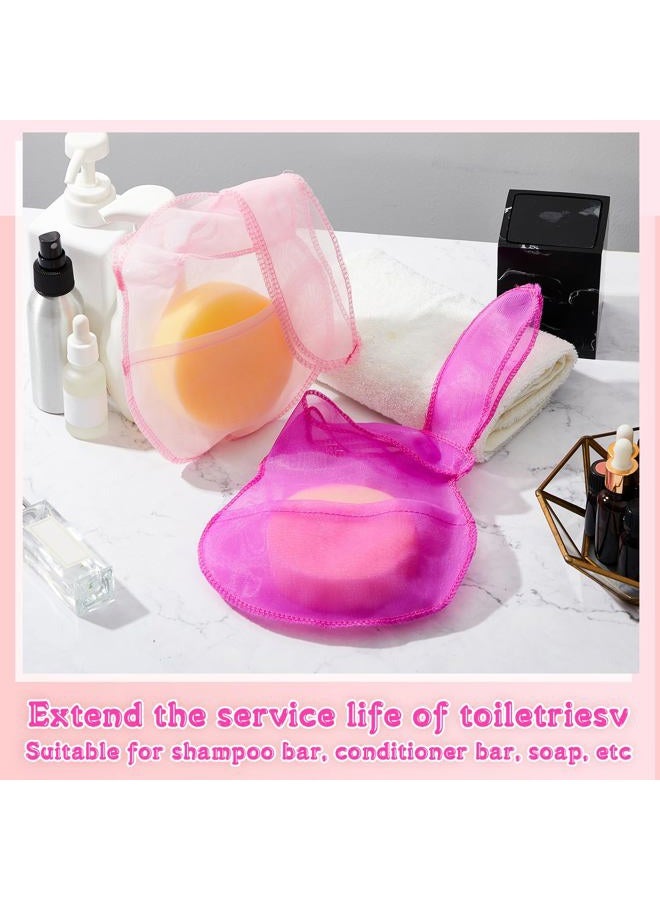Nuanchu 2 Pcs Shampoo Bar Holder Bag Soap Saver Bag Beauty Shampoo Conditioner Bar Pouch Rabbit Shape Travel Soap Holder Loofah Bubble Foam Net Savers(Light Pink, Rose Pink,14x7.8'')  - Image 4