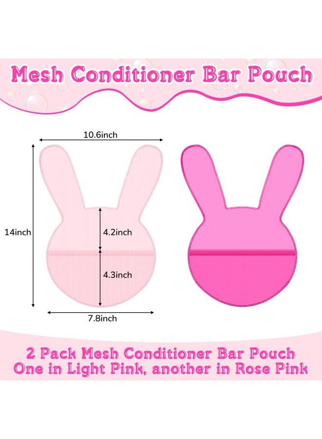 Nuanchu 2 Pcs Shampoo Bar Holder Bag Soap Saver Bag Beauty Shampoo Conditioner Bar Pouch Rabbit Shape Travel Soap Holder Loofah Bubble Foam Net Savers(Light Pink, Rose Pink,14x7.8'')  - Image 2