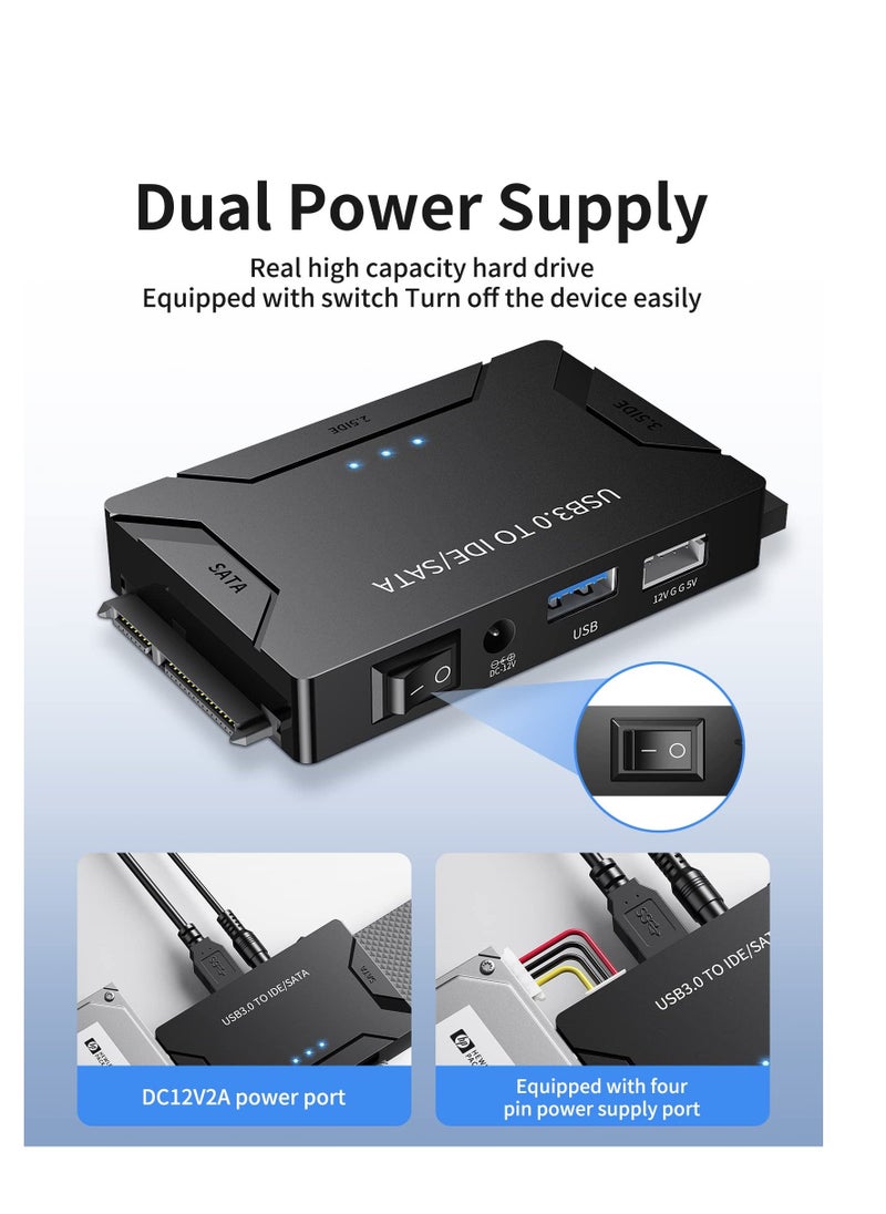 USB 3.0 to IDE and SATA Adapter, IDE Hard Drive Adapter, External Hard Drive Reader, Recovery Converter for Universal 2.5/3.5 Inch HDD/SSD Hard Drive Disk, Hard Drive Adapter Included 12V/2A Power - Image 5