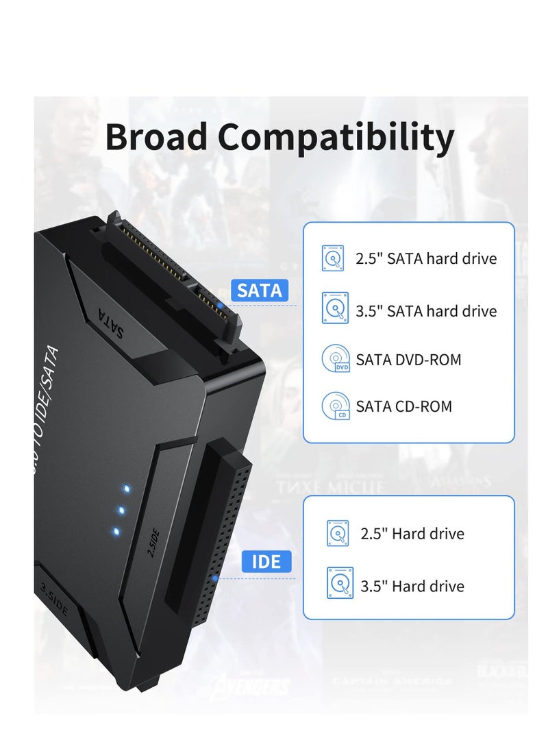 USB 3.0 to IDE and SATA Adapter, IDE Hard Drive Adapter, External Hard Drive Reader, Recovery Converter for Universal 2.5/3.5 Inch HDD/SSD Hard Drive Disk, Hard Drive Adapter Included 12V/2A Power - Image 3