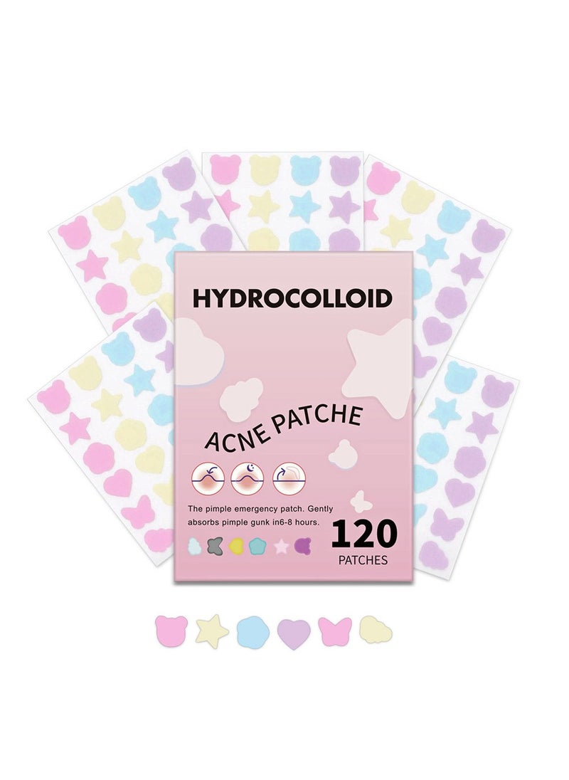 Acne patch Pimple Patches for Face 120Pcs - Acne Pimple Patches with Hydrocolloid and Salicylic Acid - Star Pimple Patches for Covering Zits, Blemishes, Dark Spots - 6 Cute Shapes  - Image 1