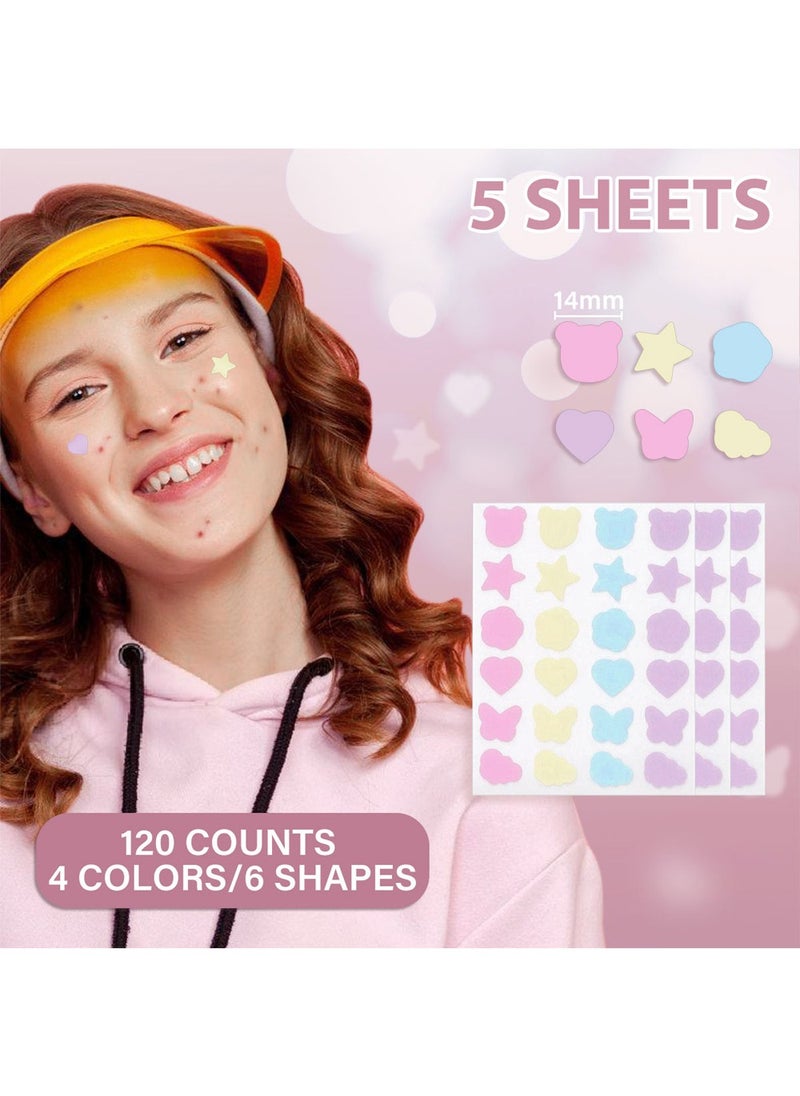 Acne patch Pimple Patches for Face 120Pcs - Acne Pimple Patches with Hydrocolloid and Salicylic Acid - Star Pimple Patches for Covering Zits, Blemishes, Dark Spots - 6 Cute Shapes  - Image 2
