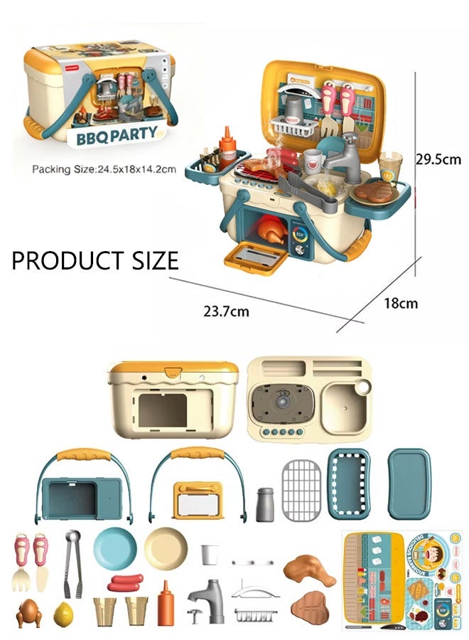 kitchen Cooking Toy,Portable Pretend Play Simulation Cooker Cooking Tableware,Simulation Water Coming Out Of The Faucet,Utensils Toy Cutlery Cut Play Food Shopping Basket Learning Gift for Girls Boys - Image 2