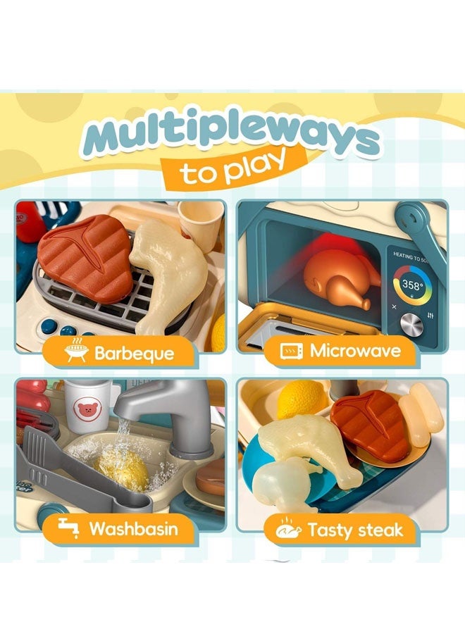 kitchen Cooking Toy,Portable Pretend Play Simulation Cooker Cooking Tableware,Simulation Water Coming Out Of The Faucet,Utensils Toy Cutlery Cut Play Food Shopping Basket Learning Gift for Girls Boys - Image 4