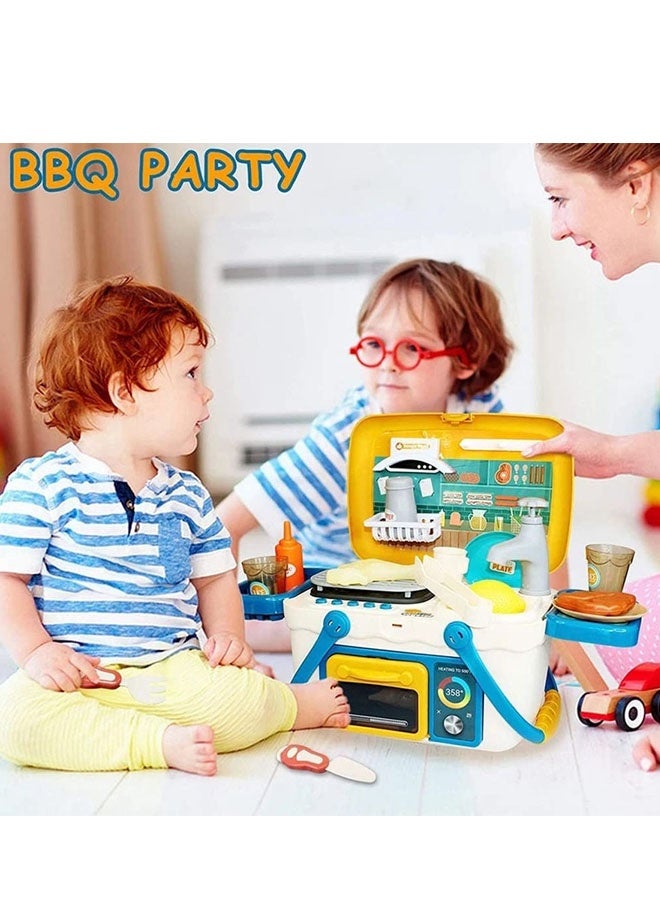 kitchen Cooking Toy,Portable Pretend Play Simulation Cooker Cooking Tableware,Simulation Water Coming Out Of The Faucet,Utensils Toy Cutlery Cut Play Food Shopping Basket Learning Gift for Girls Boys - Image 3