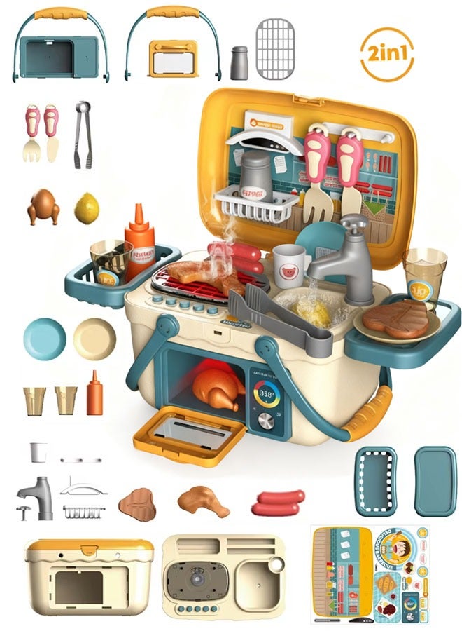 kitchen Cooking Toy,Portable Pretend Play Simulation Cooker Cooking Tableware,Simulation Water Coming Out Of The Faucet,Utensils Toy Cutlery Cut Play Food Shopping Basket Learning Gift for Girls Boys - Image 1