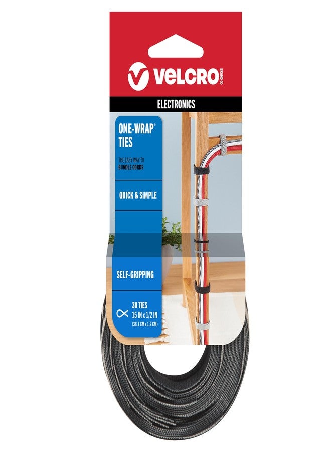 VELCRO Brand ONE WRAP Thin Ties | Strong & Reusable | Perfect for Fastening Wires & Organizing Cords | Black/Gray, 15in x 1/2-Inch | 30 Count (94257) - Image 1