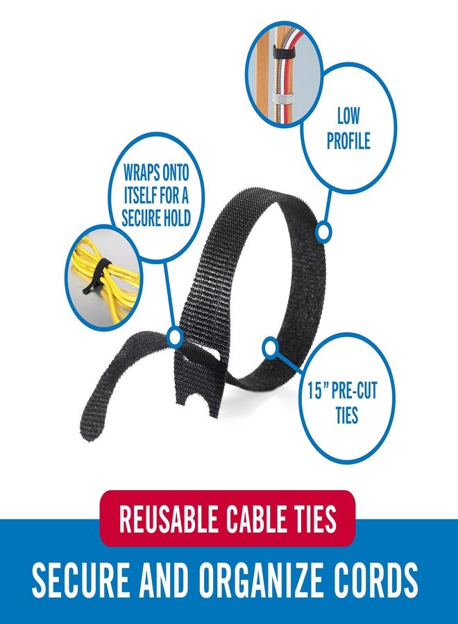 VELCRO Brand ONE WRAP Thin Ties | Strong & Reusable | Perfect for Fastening Wires & Organizing Cords | Black/Gray, 15in x 1/2-Inch | 30 Count (94257) - Image 2