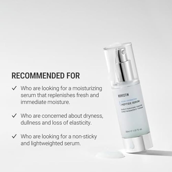 ROVECTIN Aqua Peptide Serum - Anti-Aging Facial Serum with Vitamin E, Niacinamide, Hyaluronic Acid | Uneven Skin Tone, Anti-Wrinkle, Intensely Moisturizing | Vegan, Korean Skincare (1.01 fl.oz) - Image 3
