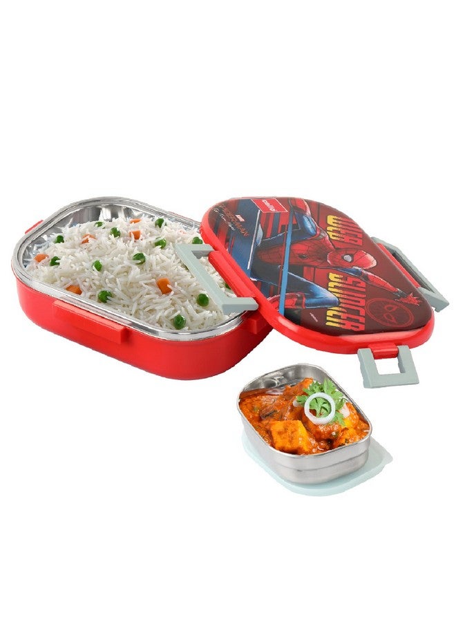 Cello CELLO Feast Deluxe Kids Lunch Box Spider Man, Red | Leak-Proof Snacks Tiffin Box for School Kids Inner Stainless Steel Mini Box | 2 Container with Locking Lid | Ideal for School & Picnic  - Image 1