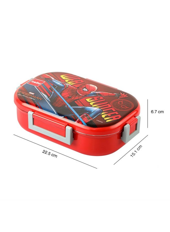 Cello CELLO Feast Deluxe Kids Lunch Box Spider Man, Red | Leak-Proof Snacks Tiffin Box for School Kids Inner Stainless Steel Mini Box | 2 Container with Locking Lid | Ideal for School & Picnic  - Image 4