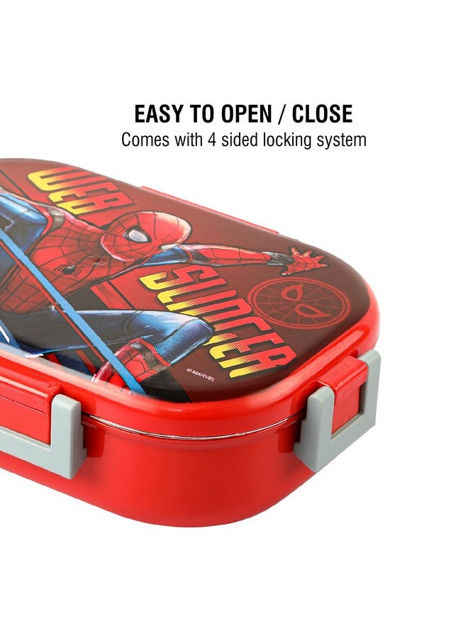 Cello CELLO Feast Deluxe Kids Lunch Box Spider Man, Red | Leak-Proof Snacks Tiffin Box for School Kids Inner Stainless Steel Mini Box | 2 Container with Locking Lid | Ideal for School & Picnic  - Image 3