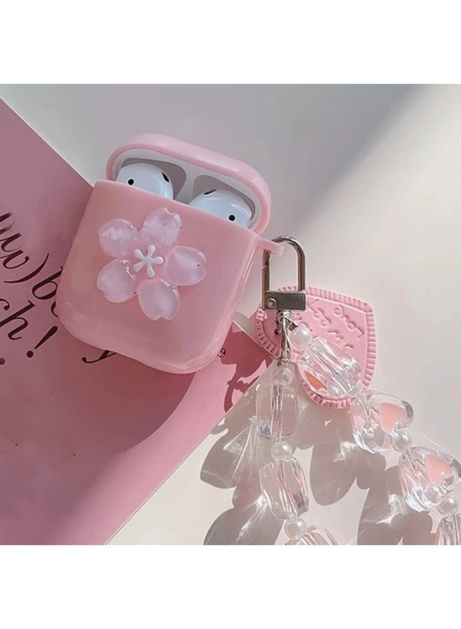 Pink Cherry Blossom 3D Flower TPU Case for AirPods Pro 2 with Keychain Accessory - Image 3