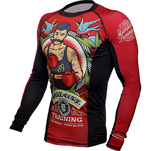 Hardcore Training Old Tattoo Men's Rash Guard Compression Long Sleeve MMA No-Gi Tight BJJ Grappling Base Layer Fitness Red - Image 4