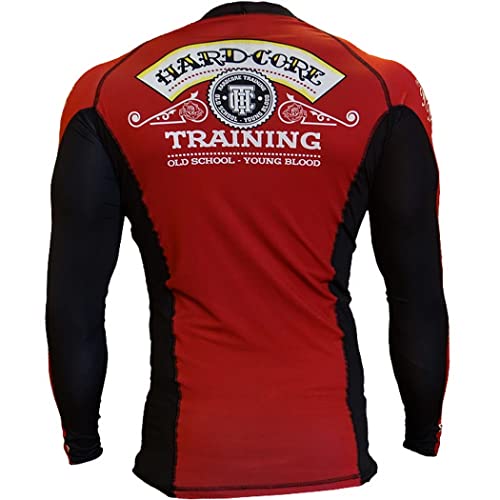 Hardcore Training Old Tattoo Men's Rash Guard Compression Long Sleeve MMA No-Gi Tight BJJ Grappling Base Layer Fitness Red - Image 3