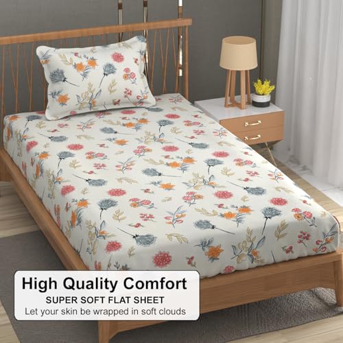 FRESH FROM LOOM Hypoallergenic Floral Print 240 TC Microfiber Single Bed Bedsheet with 1 Pillow Covers (Size- 60 x 90 Inch | Pastel-Cream) - Image 5