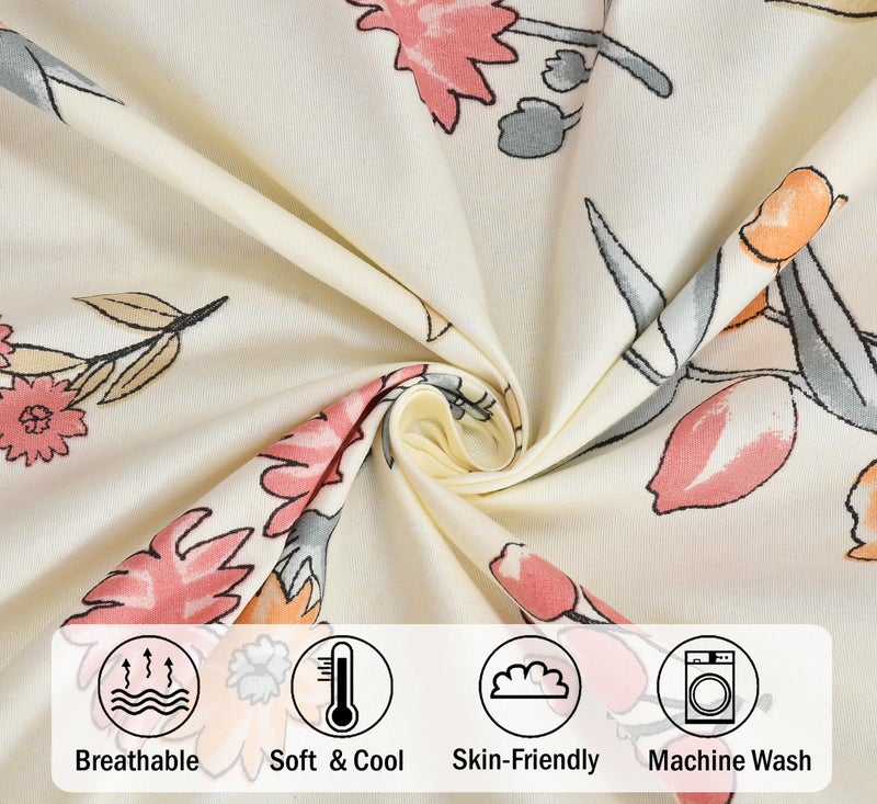 FRESH FROM LOOM Hypoallergenic Floral Print 240 TC Microfiber Single Bed Bedsheet with 1 Pillow Covers (Size- 60 x 90 Inch | Pastel-Cream) - Image 3
