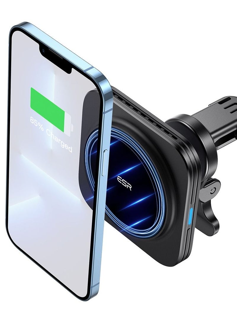 ESR - ESR Magnetic Wireless Car Charger with CryoBoost (HaloLock), Compatible with MagSafe Car Charger for iPhone 15/14/13/12 Series, Air Vent Mount, Fast Charging, Phone-Cooling Charger, Frosted Onyx - Image 1