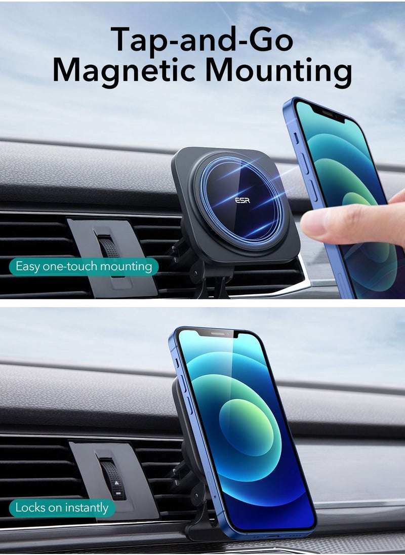 ESR - ESR Magnetic Wireless Car Charger with CryoBoost (HaloLock), Compatible with MagSafe Car Charger for iPhone 15/14/13/12 Series, Air Vent Mount, Fast Charging, Phone-Cooling Charger, Frosted Onyx - Image 1