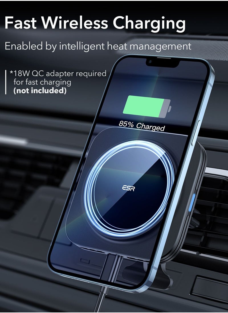 ESR - ESR Magnetic Wireless Car Charger with CryoBoost (HaloLock), Compatible with MagSafe Car Charger for iPhone 15/14/13/12 Series, Air Vent Mount, Fast Charging, Phone-Cooling Charger, Frosted Onyx - Image 1