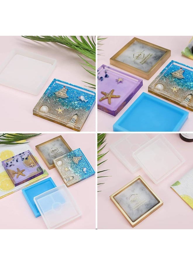 Generic - Co Resin Molds,Silicone Co Molds for DIY Epoxy Resin Co,Square Resin Co Molds with Co Storage Box Mold, Easy to Store,Square Cups Mats, Home Decoration - Image 1