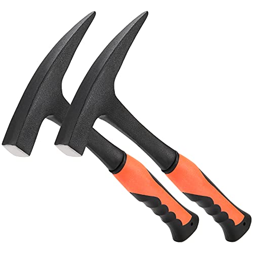 FUNSUEI 2 Pack 28 oz Rock Pick, Geological Hammer with Pointed Tip, Masonry Hammer with Non-Slip Shock Absorbing Grip for Masoners, Geologists, Campers - Image 1