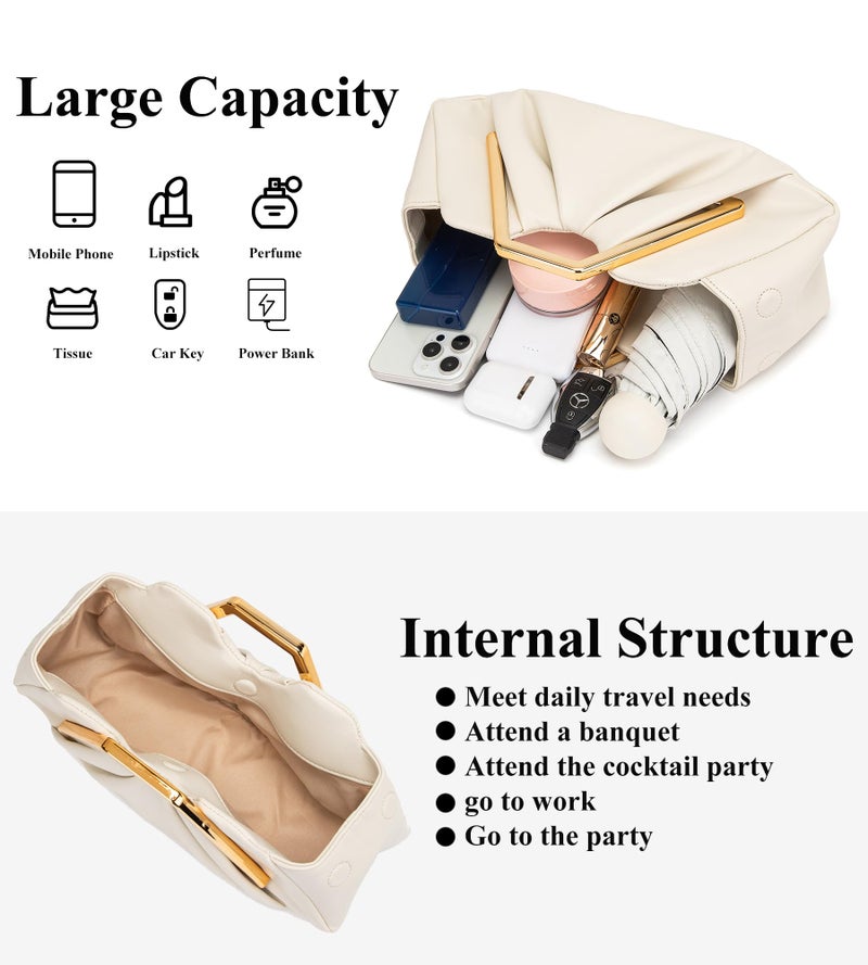 My Friday myfriday Women's Elegant Ruched Clutch Purse, Soft Dumpling Evening Purse Handbags for Wedding Prom Party Formal Events (Beige) - Image 5