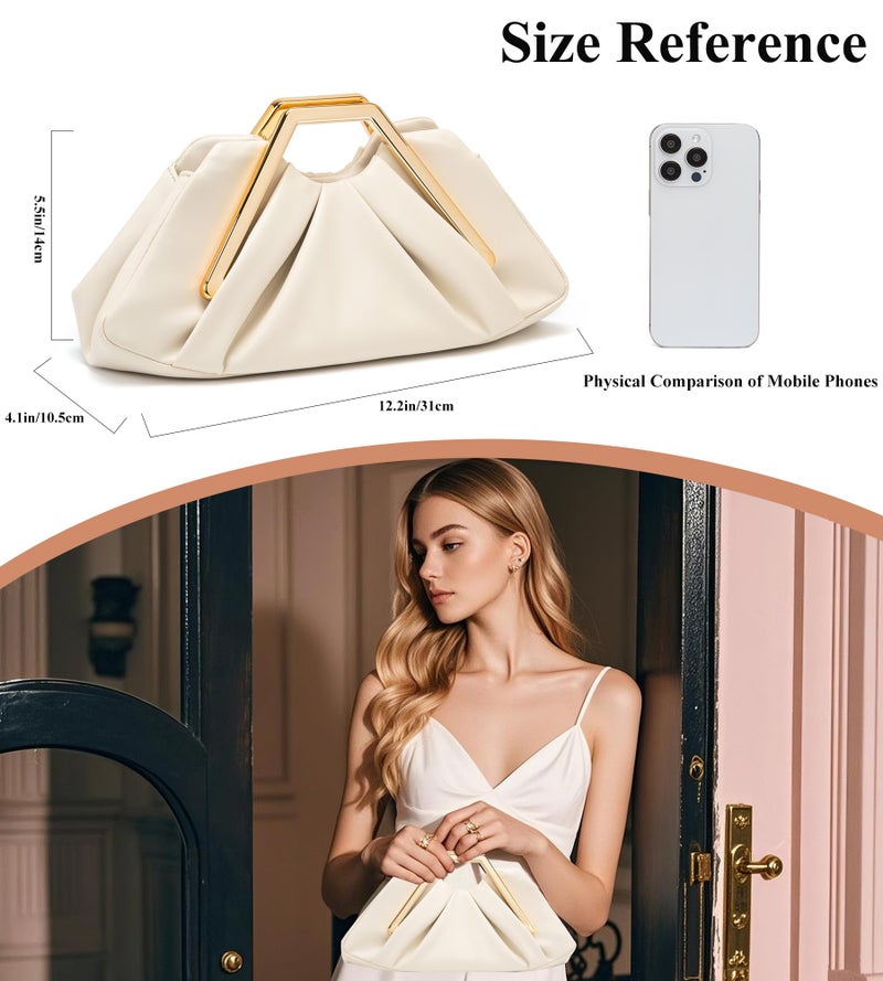 My Friday myfriday Women's Elegant Ruched Clutch Purse, Soft Dumpling Evening Purse Handbags for Wedding Prom Party Formal Events (Beige) - Image 2