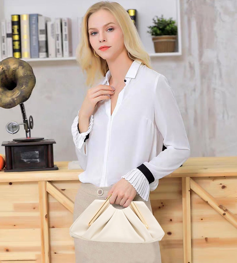 My Friday myfriday Women's Elegant Ruched Clutch Purse, Soft Dumpling Evening Purse Handbags for Wedding Prom Party Formal Events (Beige) - Image 3