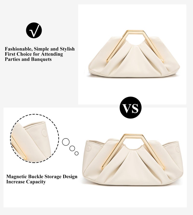 My Friday myfriday Women's Elegant Ruched Clutch Purse, Soft Dumpling Evening Purse Handbags for Wedding Prom Party Formal Events (Beige) - Image 4