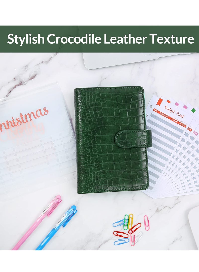 Budget Binder with 8pcs Cash Envelopes for Budgeting, Crocodile Pattern A6 Binder with 2Pcs Label Stickers and 12Pcs Expense Trackers Money Organizer for Cash for Saving Binder(Green) - Image 2