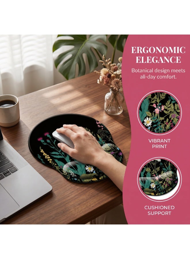 CozyNook Mouse Pad with Memory Foam Wrist Support, Ergonomic Non-Slip Wrist Rest Pad for Office, Home, Laptop & Desktop, Botanical Floral Desk Accessory - Image 2