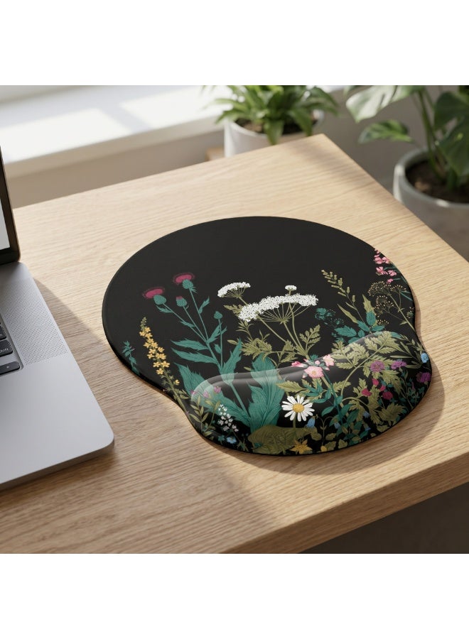 CozyNook Mouse Pad with Memory Foam Wrist Support, Ergonomic Non-Slip Wrist Rest Pad for Office, Home, Laptop & Desktop, Botanical Floral Desk Accessory - Image 1