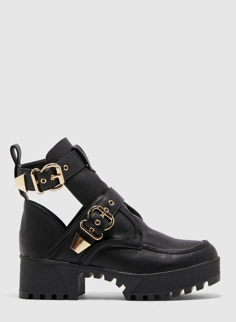 Missguided Cut Out Double Buckle Ankle Boot