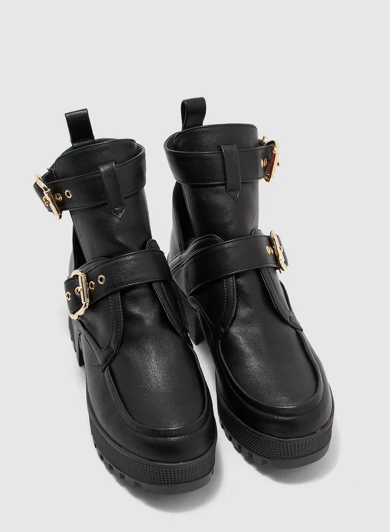 Missguided Cut Out Double Buckle Ankle Boot