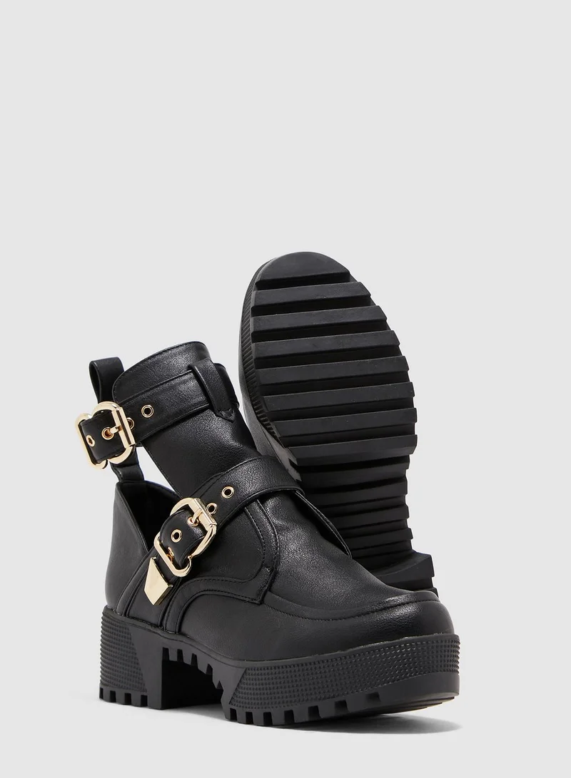 Missguided Cut Out Double Buckle Ankle Boot
