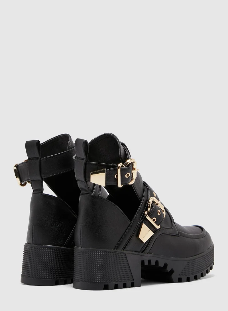 Missguided Cut Out Double Buckle Ankle Boot