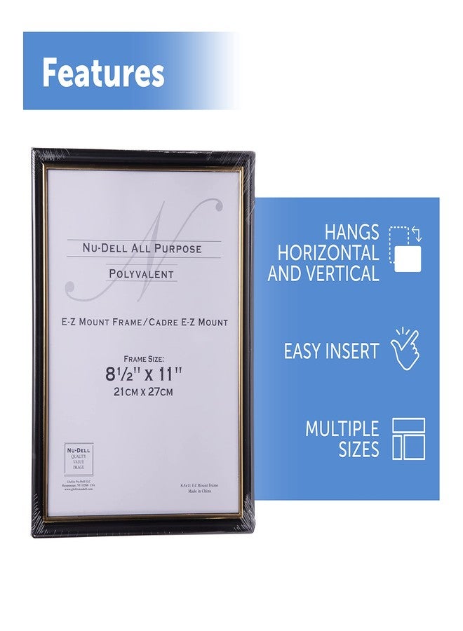 NuDell (3) 8.5" x 11" Economy EZ Mount Document Frame with Plastic Face VALUE PACK, Black w/ Gold Trim - Image 3