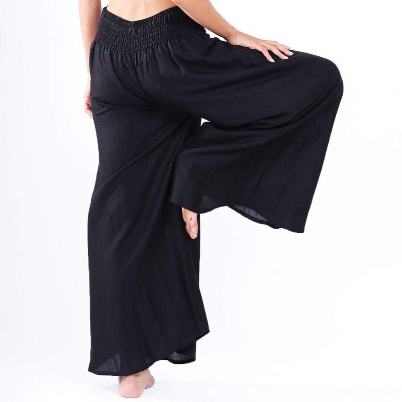LOFBAZ Women's Wide Leg Palazzo Pants Yoga Lounge Hippie Harem Flowy Trousers Juniors Girls Printed Spring Travel Swimsuit Cover Up Beachwear Slacks - Solid Black - M - Image 2