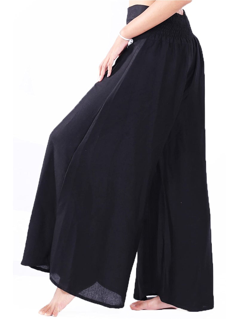 LOFBAZ Women's Wide Leg Palazzo Pants Yoga Lounge Hippie Harem Flowy Trousers Juniors Girls Printed Spring Travel Swimsuit Cover Up Beachwear Slacks - Solid Black - M - Image 1