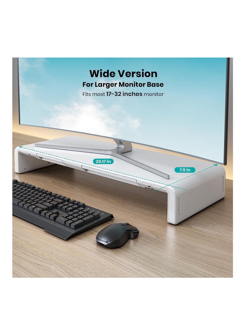 Olmaster - Monitor Stand Riser, Foldable Computer Monitor Riser,Height Adjustable Computer Stand, Desk Shelf Riser with Storage Drawer  (White) - Image 1