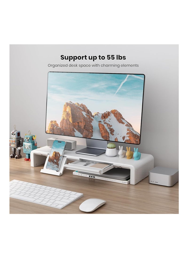 Olmaster - Monitor Stand Riser, Foldable Computer Monitor Riser,Height Adjustable Computer Stand, Desk Shelf Riser with Storage Drawer  (White) - Image 1