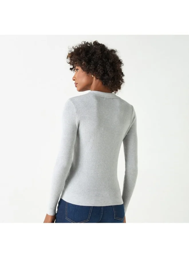 2Xtremz 2Xtremz Ribbed Sweater with Long Sleeves and Collared Neckline