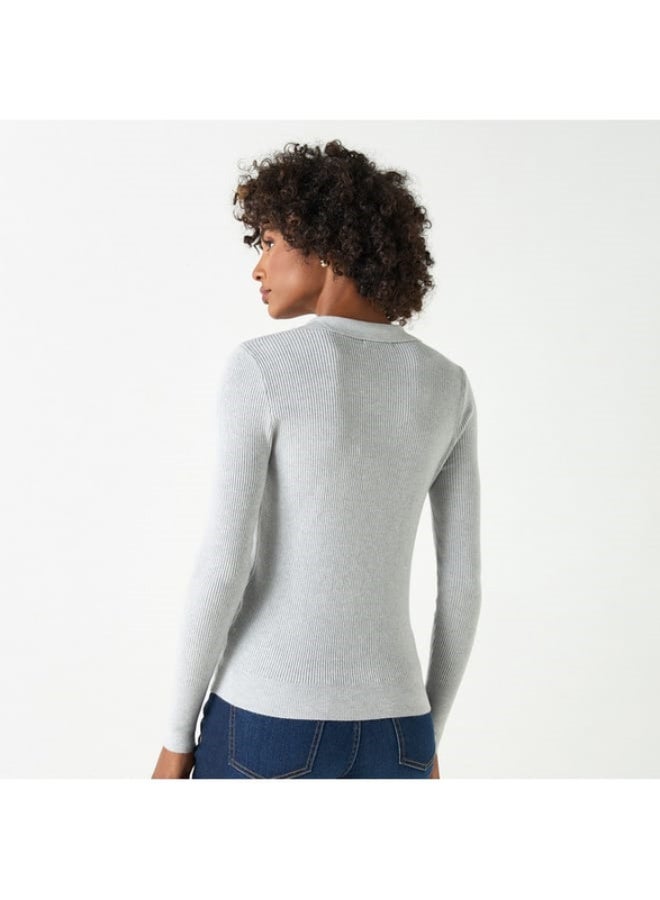 2Xtremz 2Xtremz Ribbed Sweater with Long Sleeves and Collared Neckline  - Image 1