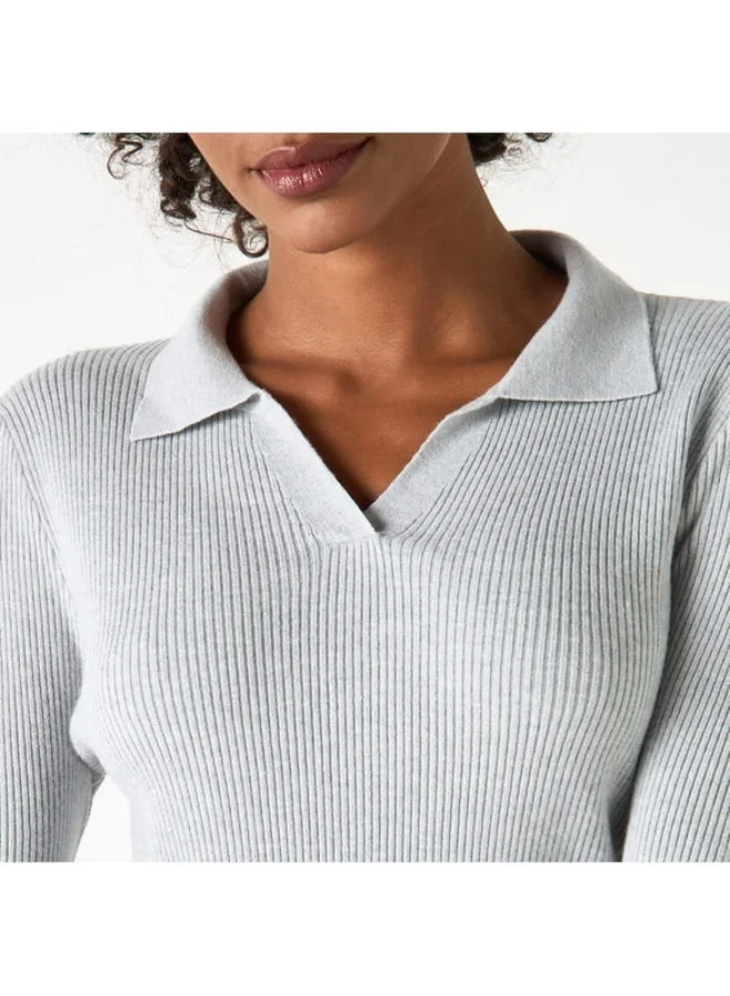 2Xtremz 2Xtremz Ribbed Sweater with Long Sleeves and Collared Neckline