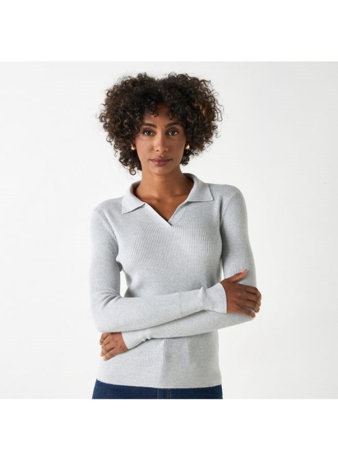 2Xtremz 2Xtremz Ribbed Sweater with Long Sleeves and Collared Neckline  - Image 3